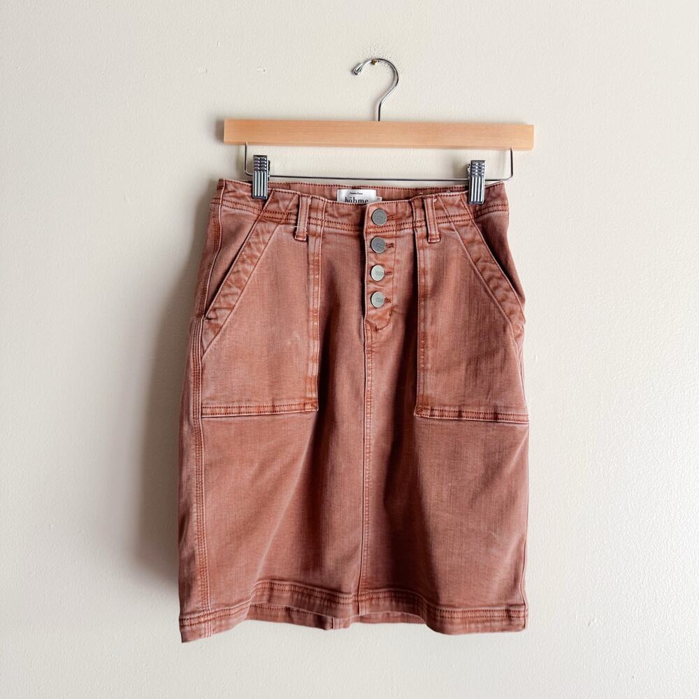 Bohme Brown Orange Denim Mini Skirt Size 25 Boho Country Concert Fair